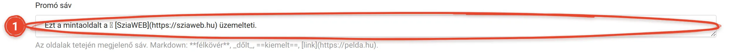 Hogyan jelenítek meg promó sávot az oldal tetején? – képernyőkép