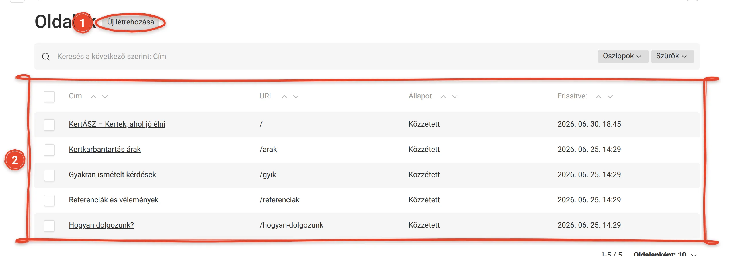 Hogyan hozok létre új oldalt? – képernyőkép