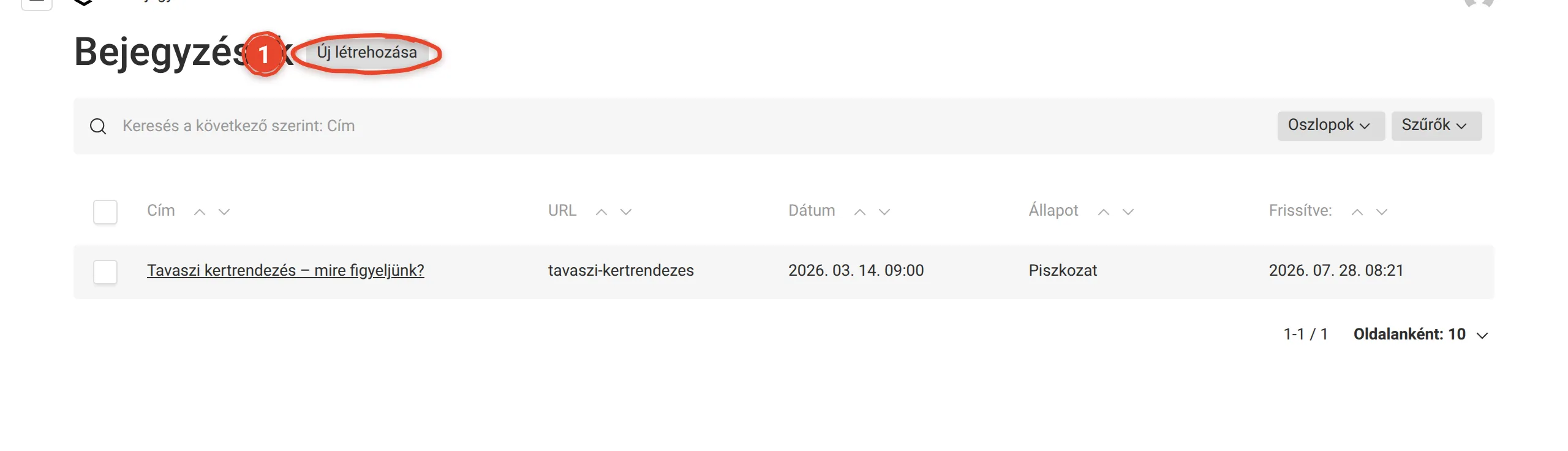 Hogyan írok új blogbejegyzést? – képernyőkép