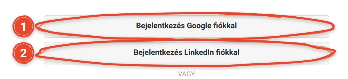 Hogyan lépek be Google- vagy LinkedIn-fiókkal? – képernyőkép