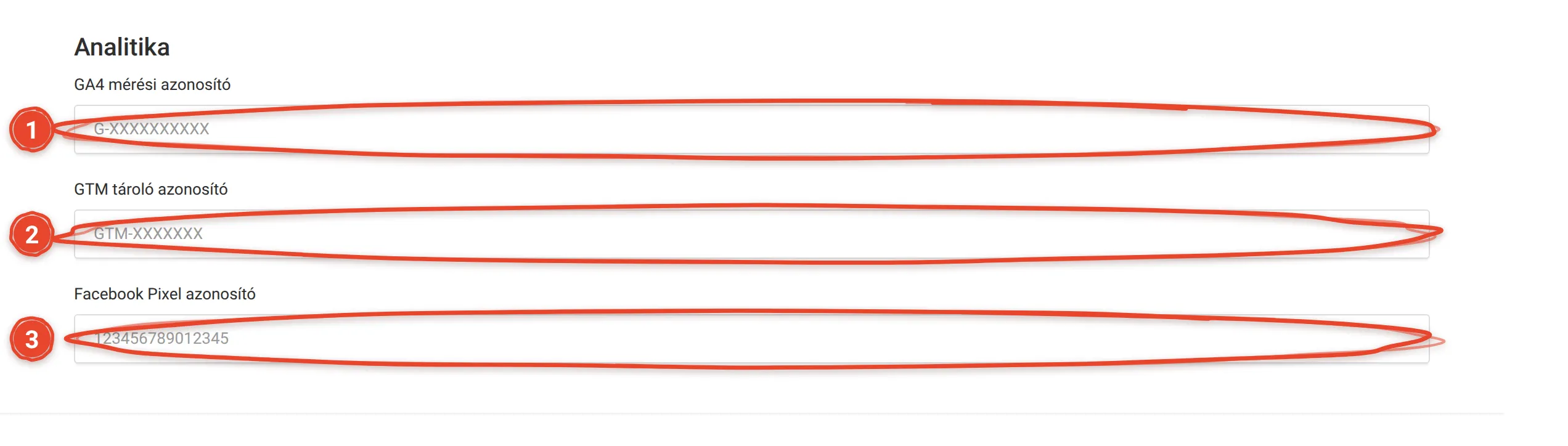 Hogyan kapcsolom be a Google Analyticset vagy a Facebook Pixelt? – képernyőkép
